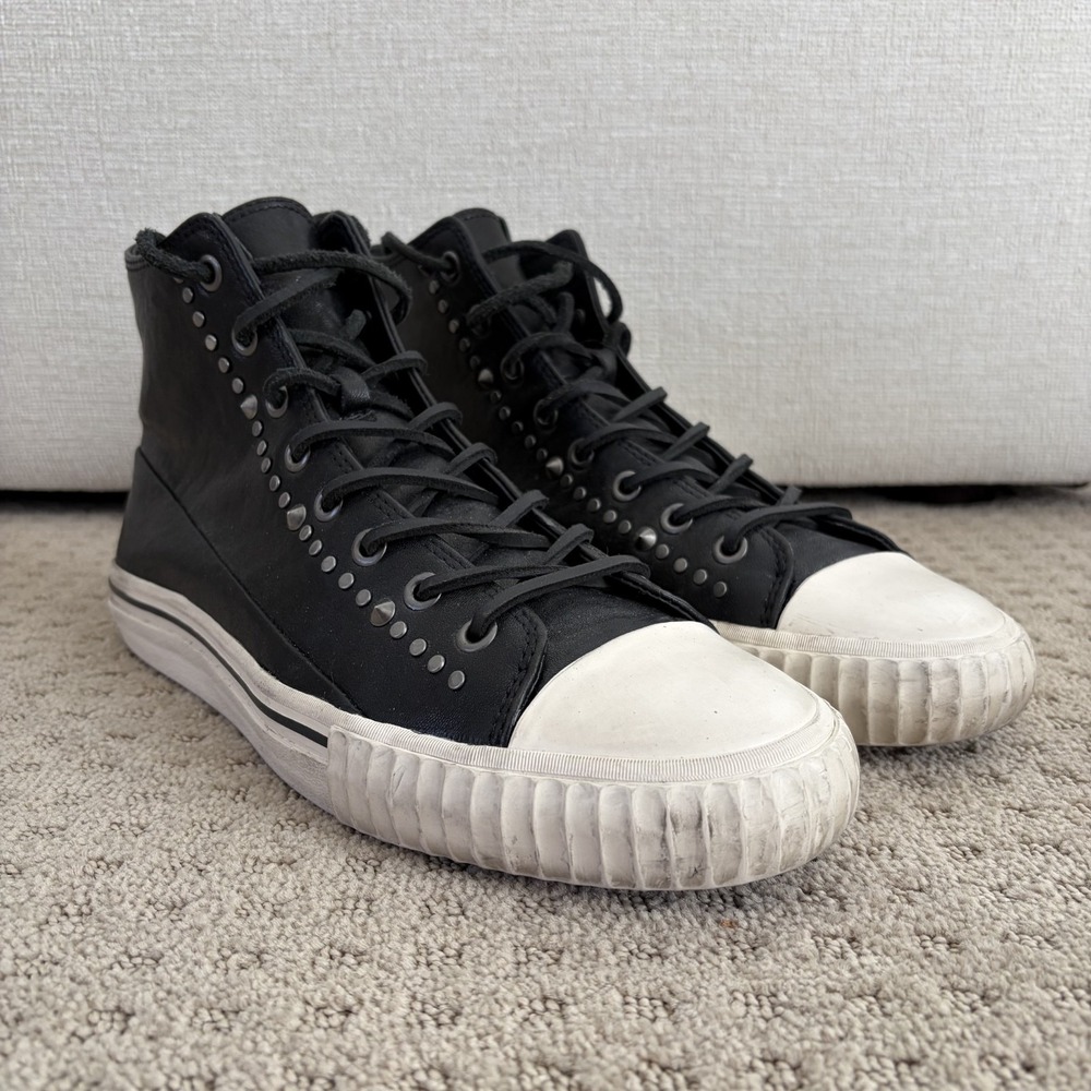 John Varvatos Studded Leather High Top Sneakers Men 10.5‎ Vintage Black Grunge